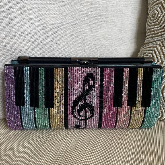 Aria By Mary Frances Handbags - Vintage Aria by Mary Frances Piano Keys & Treble Clef Beaded Clutch
